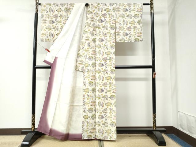 平和屋着物●上質な小紋　型染め　舞葉吉祥花文　正絹　逸品　CAAW8793yc