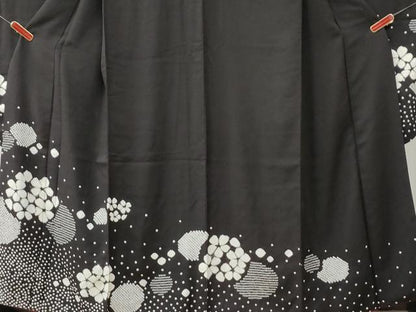 平和屋着物●豪華振袖 絞り 舞華吉祥文 黒紅色 正絹 逸品 CAAW8799yc