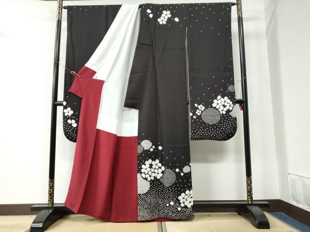 平和屋着物●豪華振袖 絞り 舞華吉祥文 黒紅色 正絹 逸品 CAAW8799yc