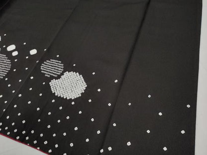 平和屋着物●豪華振袖 絞り 舞華吉祥文 黒紅色 正絹 逸品 CAAW8799yc