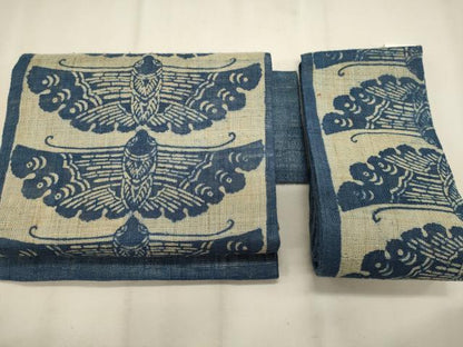 平和屋着物＊夏物 つけ帯 型染め 舞蝶文 麻 逸品 CAAW8802oy