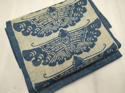 平和屋着物＊夏物 つけ帯 型染め 舞蝶文 麻 逸品 CAAW8802oy
