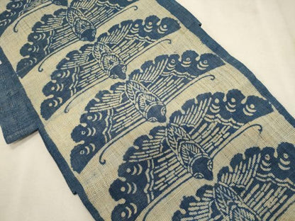 平和屋着物＊夏物 つけ帯 型染め 舞蝶文 麻 逸品 CAAW8802oy