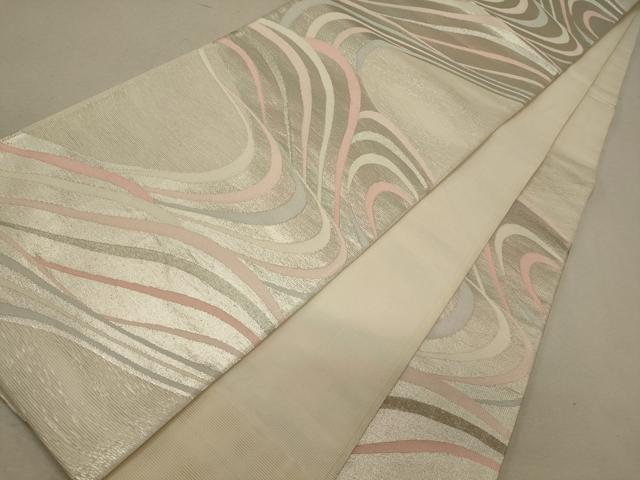 平和屋着物＊夏物　六通柄袋帯　流線文　銀糸　正絹　逸品　CAAW8872oy