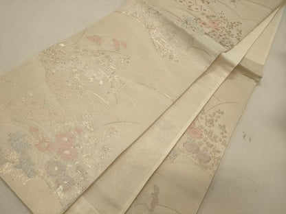 平和屋着物＊夏物 六通柄袋帯 草花文 金糸 正絹 逸品 CAAW8920oy