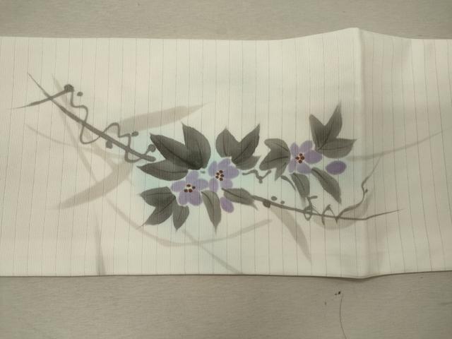 平和屋着物＊夏物 九寸名古屋帯 手描き 草花文 化繊 CAAW8924oy