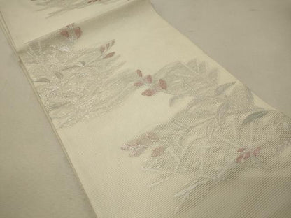 平和屋着物＊夏物 六通柄袋帯 草葉文 銀糸 正絹 逸品 CAAW8935oy