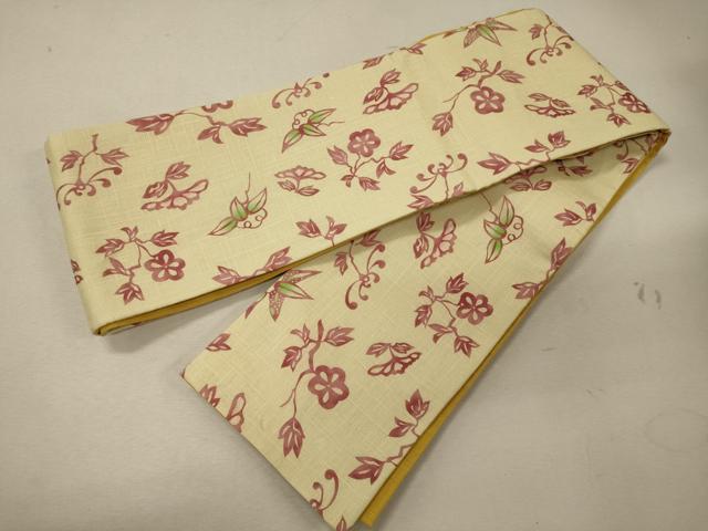 平和屋着物＊夏物 半幅帯 型染め 枝花文 麻 逸品 CAAW8936oy