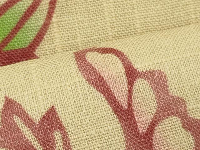 平和屋着物＊夏物 半幅帯 型染め 枝花文 麻 逸品 CAAW8936oy