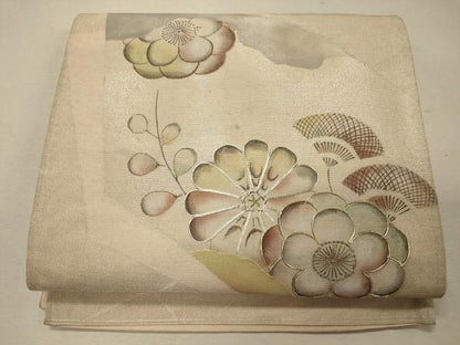 平和屋着物＊夏物 太鼓柄袋帯 手描き 駒刺繍 地紙花文 金銀彩 正絹 逸品 CAAW8947oy