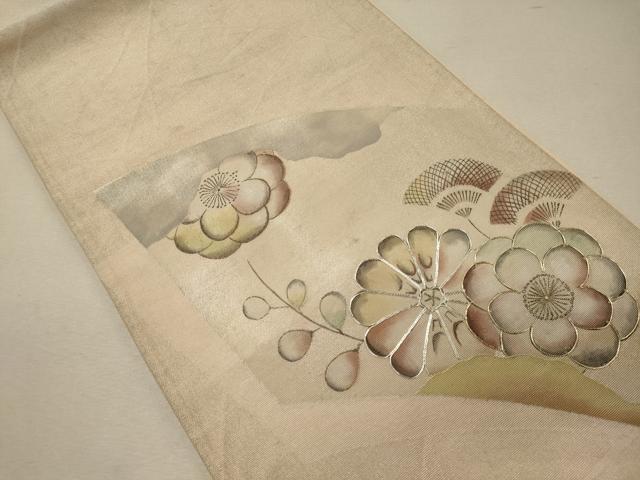 平和屋着物＊夏物 太鼓柄袋帯 手描き 駒刺繍 地紙花文 金銀彩 正絹 逸品 CAAW8947oy