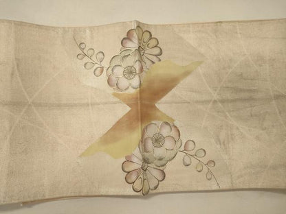 平和屋着物＊夏物 太鼓柄袋帯 手描き 駒刺繍 地紙花文 金銀彩 正絹 逸品 CAAW8947oy