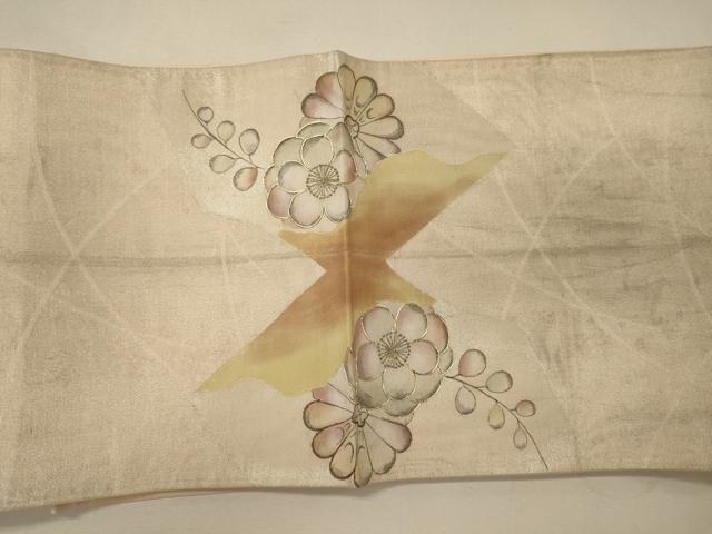 平和屋着物＊夏物 太鼓柄袋帯 手描き 駒刺繍 地紙花文 金銀彩 正絹 逸品 CAAW8947oy