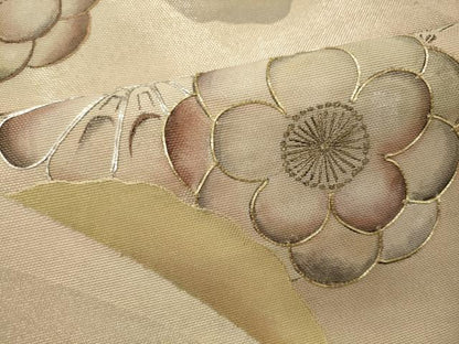 平和屋着物＊夏物 太鼓柄袋帯 手描き 駒刺繍 地紙花文 金銀彩 正絹 逸品 CAAW8947oy