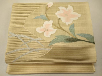 平和屋着物＊夏物 八寸名古屋帯 絽綴れ 草花文 金銀糸 正絹 逸品 CAAW8964oy