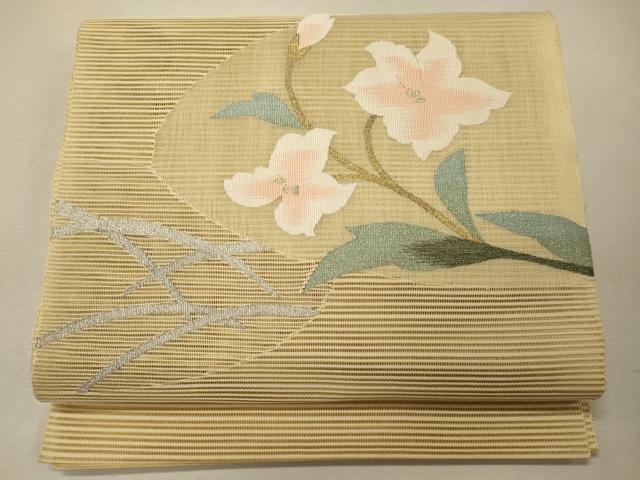 平和屋着物＊夏物 八寸名古屋帯 絽綴れ 草花文 金銀糸 正絹 逸品 CAAW8964oy
