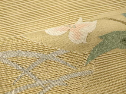 平和屋着物＊夏物 八寸名古屋帯 絽綴れ 草花文 金銀糸 正絹 逸品 CAAW8964oy