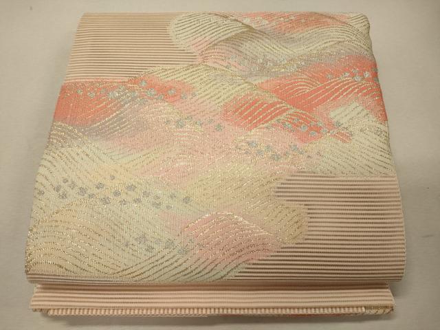 平和屋着物＊夏物 八寸名古屋帯 絽綴れ 立波文 金銀糸 正絹 逸品 未使用 CAAW8965oy