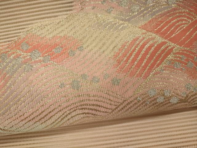 平和屋着物＊夏物 八寸名古屋帯 絽綴れ 立波文 金銀糸 正絹 逸品 未使用 CAAW8965oy