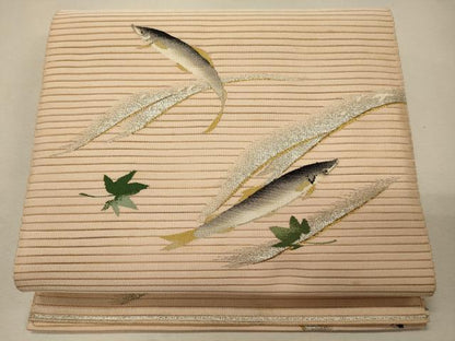 平和屋着物＊夏物 アンティーク 大正ロマン 八寸名古屋帯 一重帯 絽綴れ 魚 金銀糸 正絹 逸品 CAAW8969oy