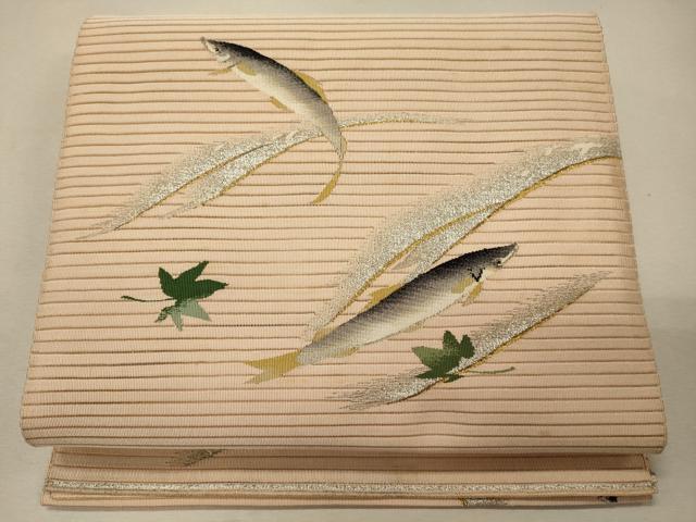 平和屋着物＊夏物 アンティーク 大正ロマン 八寸名古屋帯 一重帯 絽綴れ 魚 金銀糸 正絹 逸品 CAAW8969oy