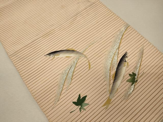 平和屋着物＊夏物 アンティーク 大正ロマン 八寸名古屋帯 一重帯 絽綴れ 魚 金銀糸 正絹 逸品 CAAW8969oy