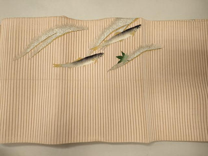 平和屋着物＊夏物 アンティーク 大正ロマン 八寸名古屋帯 一重帯 絽綴れ 魚 金銀糸 正絹 逸品 CAAW8969oy