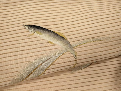 平和屋着物＊夏物 アンティーク 大正ロマン 八寸名古屋帯 一重帯 絽綴れ 魚 金銀糸 正絹 逸品 CAAW8969oy