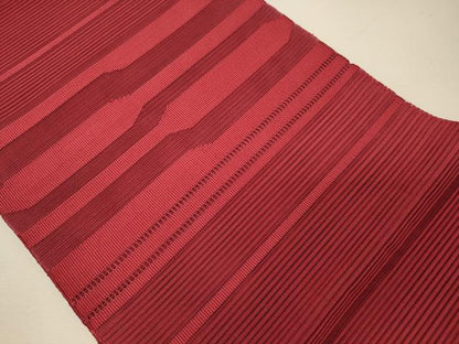 平和屋着物＊夏物 八寸名古屋帯 絽綴れ 幾何学文 赤紅色 正絹 逸品 未使用 CAAW8972oy