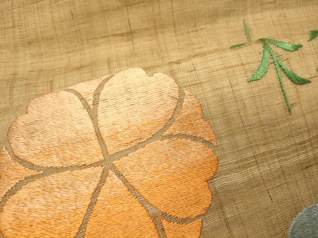 平和屋着物＊夏物 九寸名古屋帯 総刺繍 草花文 麻 逸品 CAAW8986oy