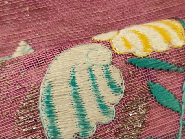 平和屋着物＊夏物　アンティーク　大正ロマン　九寸名古屋帯　刺繍　魚　海老　銀糸　正絹　逸品　CAAW8987oy