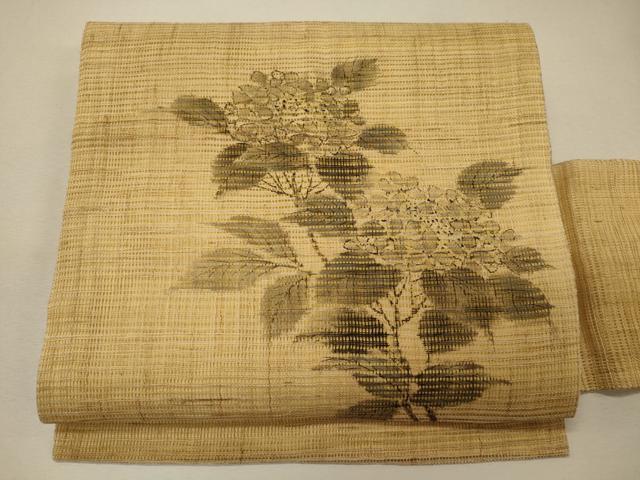 平和屋着物＊夏物 九寸名古屋帯 手描き 紫陽花 麻 逸品 CAAW8988oy