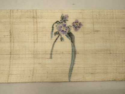 平和屋着物＊夏物 九寸名古屋帯 手描き 草花文 麻 逸品 CAAW8989oy