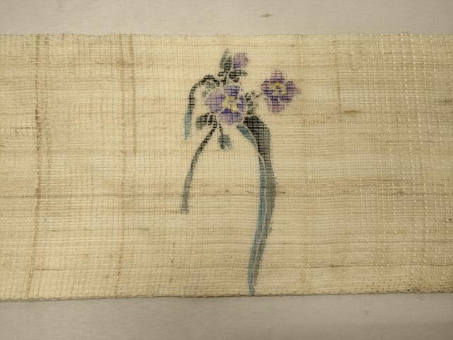 平和屋着物＊夏物 九寸名古屋帯 手描き 草花文 麻 逸品 CAAW8989oy