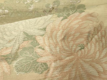 平和屋着物＊夏物 アンティーク 大正ロマン 丸帯 塩瀬 風景花文 銀糸 正絹 逸品 CAAW8994oy