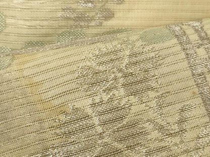 平和屋着物＊夏物 アンティーク 大正ロマン 丸帯 塩瀬 風景花文 銀糸 正絹 逸品 CAAW8994oy