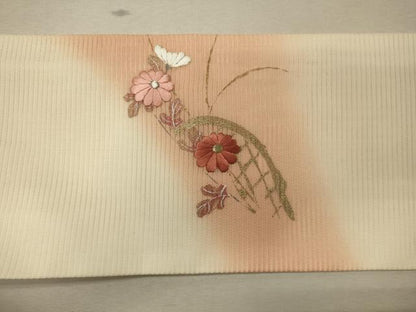 平和屋着物＊夏物 九寸名古屋帯 刺繍 草花文 金銀彩 正絹 逸品 CAAW8998oy