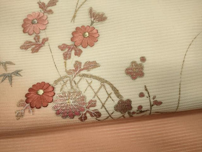 平和屋着物＊夏物 九寸名古屋帯 刺繍 草花文 金銀彩 正絹 逸品 CAAW8998oy