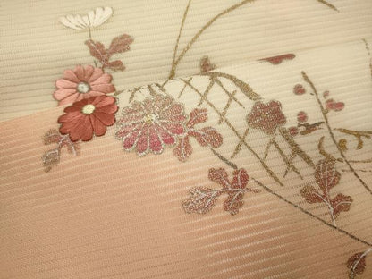 平和屋着物＊夏物 九寸名古屋帯 刺繍 草花文 金銀彩 正絹 逸品 CAAW8998oy