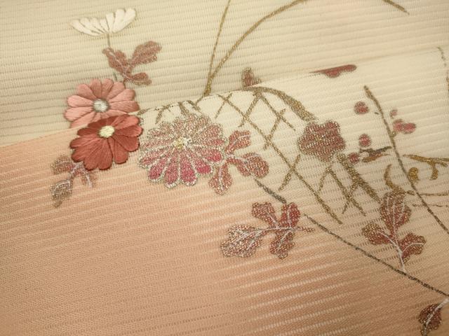 平和屋着物＊夏物 九寸名古屋帯 刺繍 草花文 金銀彩 正絹 逸品 CAAW8998oy