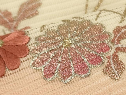 平和屋着物＊夏物 九寸名古屋帯 刺繍 草花文 金銀彩 正絹 逸品 CAAW8998oy