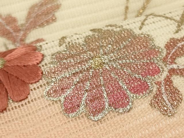 平和屋着物＊夏物 九寸名古屋帯 刺繍 草花文 金銀彩 正絹 逸品 CAAW8998oy