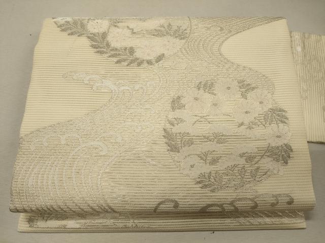 平和屋着物＊夏物 九寸名古屋帯 立波草花丸文 銀糸 正絹 逸品 CAAW9000oy