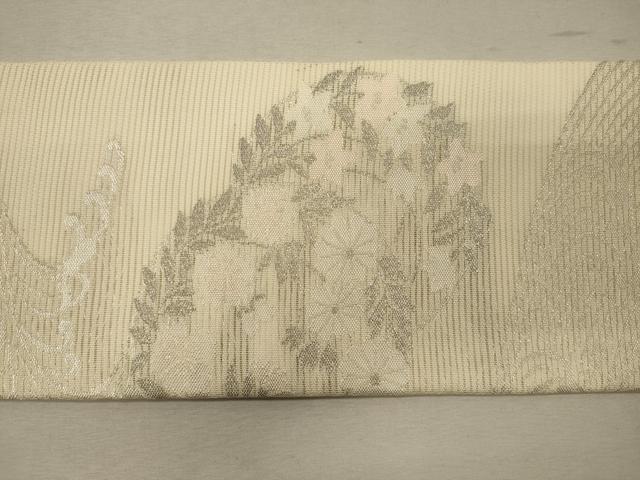 平和屋着物＊夏物 九寸名古屋帯 立波草花丸文 銀糸 正絹 逸品 CAAW9000oy