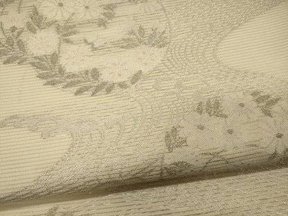 平和屋着物＊夏物 九寸名古屋帯 立波草花丸文 銀糸 正絹 逸品 CAAW9000oy