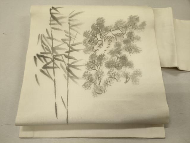 平和屋着物＊夏物 九寸名古屋帯 作家物 手描き 風景笹竹文 正絹 逸品 CAAW9003oy