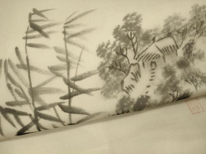 平和屋着物＊夏物 九寸名古屋帯 作家物 手描き 風景笹竹文 正絹 逸品 CAAW9003oy
