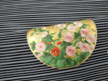 平和屋着物＊夏物　八寸名古屋帯　刺繍　絽綴れ　流水草花丸文　金彩　正絹　逸品　CAAW9008oy
