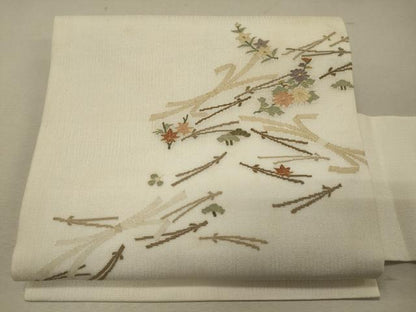 平和屋着物＊夏物 明綴れ 九寸名古屋帯 束ね熨斗松葉花文 金糸 正絹 逸品 CAAW9011oy