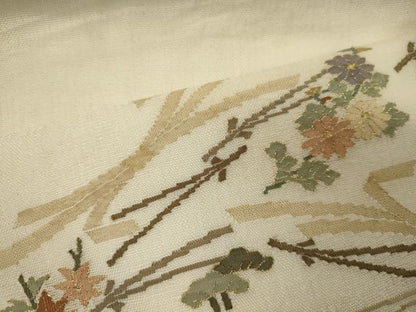 平和屋着物＊夏物 明綴れ 九寸名古屋帯 束ね熨斗松葉花文 金糸 正絹 逸品 CAAW9011oy